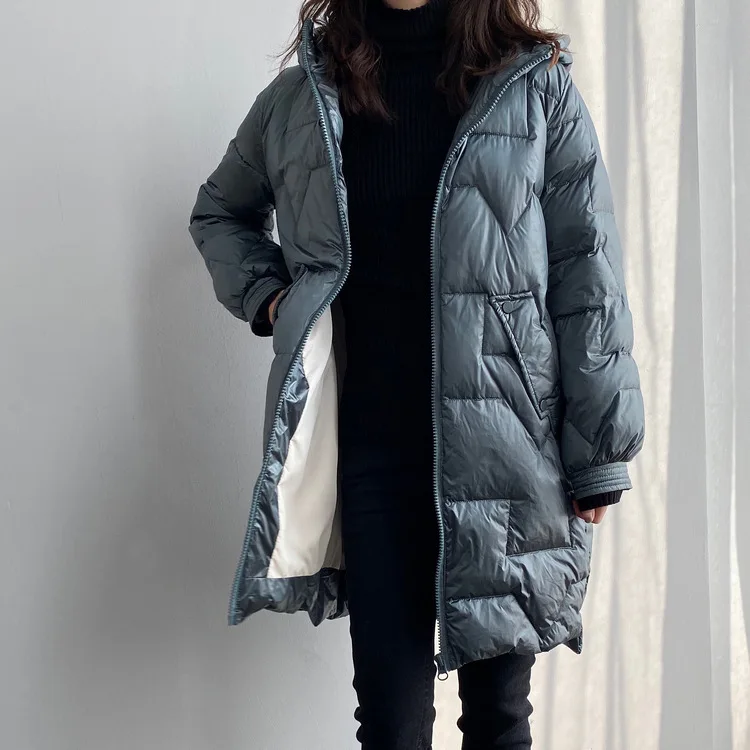 Mooirue осень зима корейский Харадзюку пуховик пальто свободный легкомысленный Длинный Сплошной Цвет Fit Верхняя одежда Пальто с капюшоном