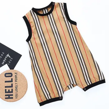 

2020 Summer Baby Kids Striped Rompers Party Boutique Khaki Rompers Set for Infant Boys Clothes Set
