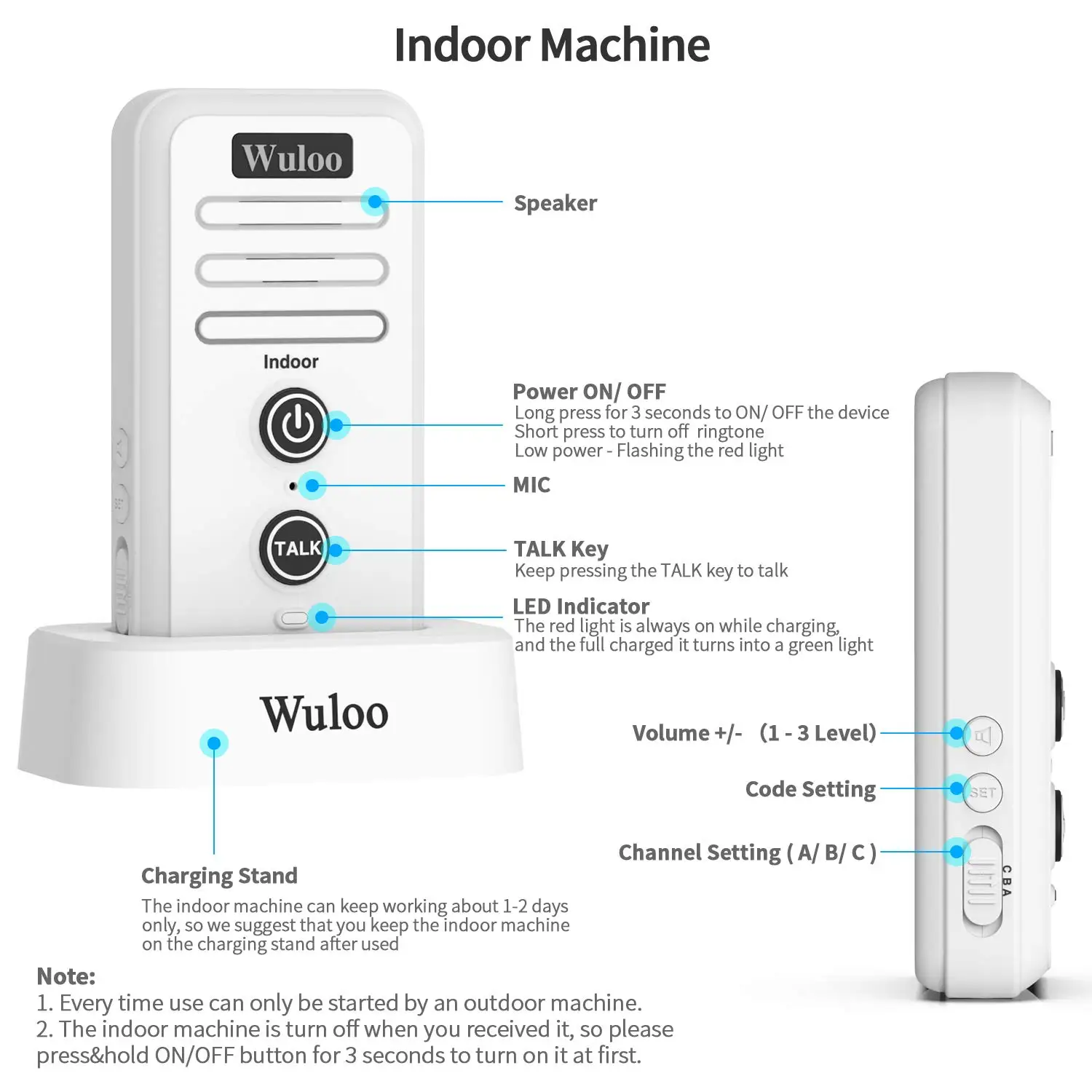 video intercom doorbell Wuloo 1/2 Mile Range Wireless Voice Doorbells Intercom System Adjust Volume Rechargeable Doorbell Receiver Waterproof Ring door intercom system