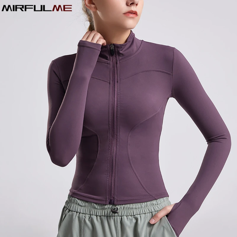 

Women Sport Jackets Zipper Yoga Tops Thumb Hole Running Coat Sportwear Autumn Girls Quick Dry High Elastic Slim Gym Fitness Tops