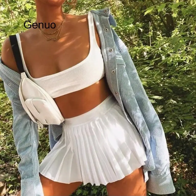 

A-line Miniskirt Fresh High Waist With Leggings Solid Color Ruffle Casual Skirt Campus Style Skirt Summer 2020 New