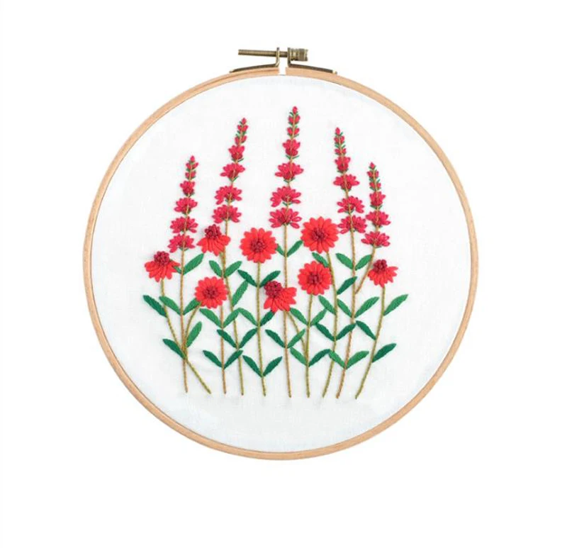 DIY набор вышивки с обручем для начинающих цветочный узор Рукоделие наборы крестиком шитье уникальный подарок на год - Цвет: Red Flower