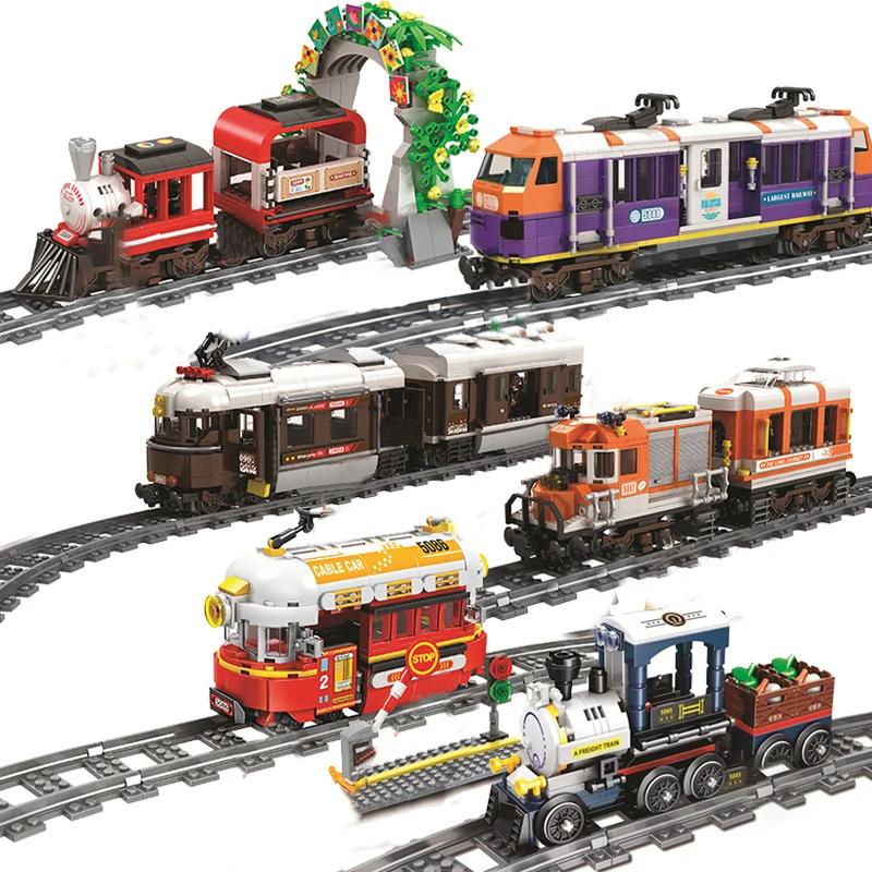 

City Christmas old-fashioned Trains Track railway Rails sets Model building Blocks Sets Bricks Kid Toy Compatible legoed friends