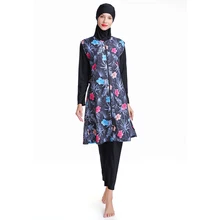 Скромный Исламский купальник, Исламский купальник для женщин, хиджаба, длинный рукав, Буркини, плоский круглый вырез, Мусульманский купальник, пляжная одежда