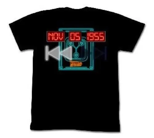 Мужская футболка с конденсатором Flux черная надписью Back to Future NOV 05 1955 2019|Футболки| |