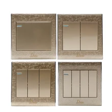 푸시 버튼 벽 스위치 1/2 웨이 1/2/3/4 갱 벽 전원 스위치 86mm * 86mm 골든 pc 패널 로커 스위치(China)