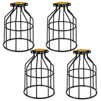 

4 Pcs Retro Style Black Metal Basket Cage Ceiling Pendant Light Shade for Dining Room Bedroom Loft Hallway