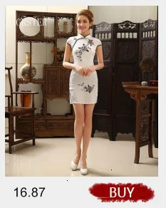 Djgrster Для женщин короткий Шелковый Cheongsam Vestidos черный и белый фарфор Qipao Винтаж китайское традиционное платье Размеры: размеры S M L XL xxl