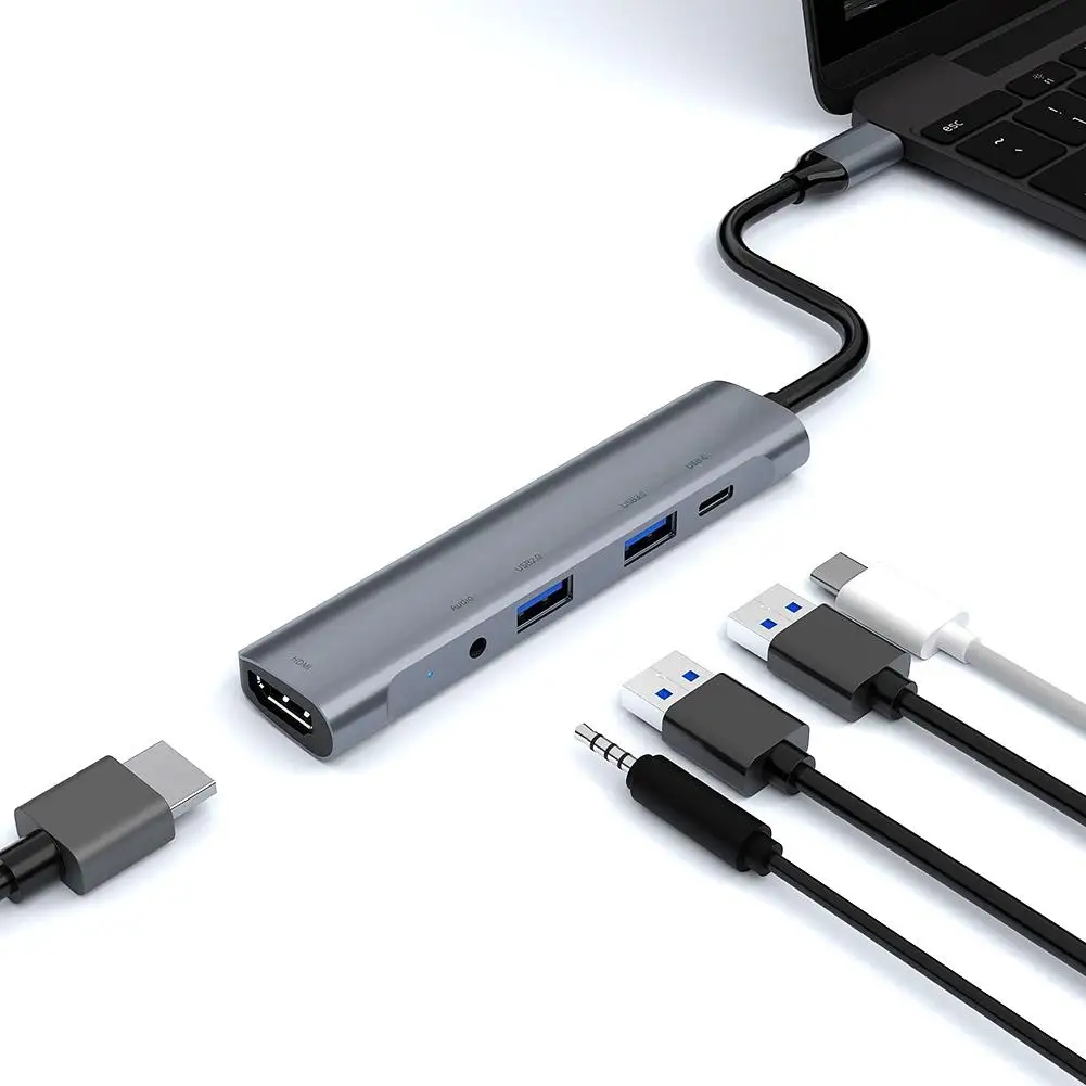

5-in-1 USB C HUB Type C to Multi USB 3.0 HUB HDMI Adapter Dock for MacBook 4K 30HZ HD Laptop Gigabit Ethernet Network PD Hub