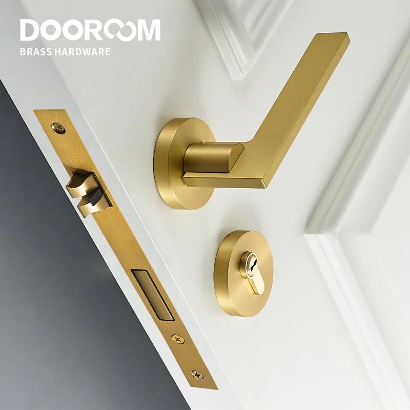 

Dooroom Brass Door Lock Set Modern Simple European Interior Bedroom Bathroom Double Wood Door Lever Set Dummy Handle Knob