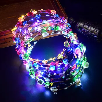

Glowing Garland Wedding Party Crown Flower Headband LED Light Christmas Neon Wreath Decoration Luminous Hair Garlands Hairband