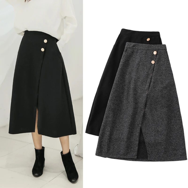 

3XL,4XL,5XL,6XL Plus Size Knitted Skirts Autumn Winter Saia Korean Women High Waist Split Knitting Long Skirts Large Size