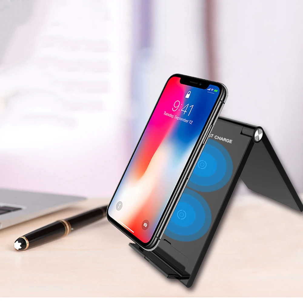 

10W Fast Wireless Charger Stand Foldable Qi Charging Holder for iphone XR XS MAX 8 Plus HUAWEI Mate20Pro P30Pro