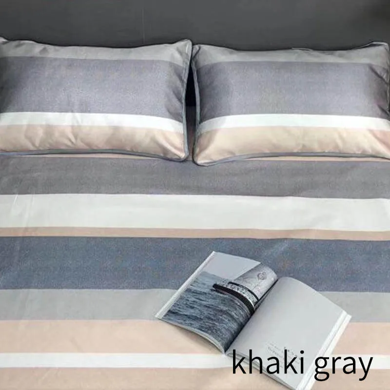 khaki gray Складные постельные принадлежности летний матрас 2 наволочки 3D коврик Постельный набор 245*250 см ледяной шелк охлаждающий спальный коврик 3 шт - Цвет: khaki gray