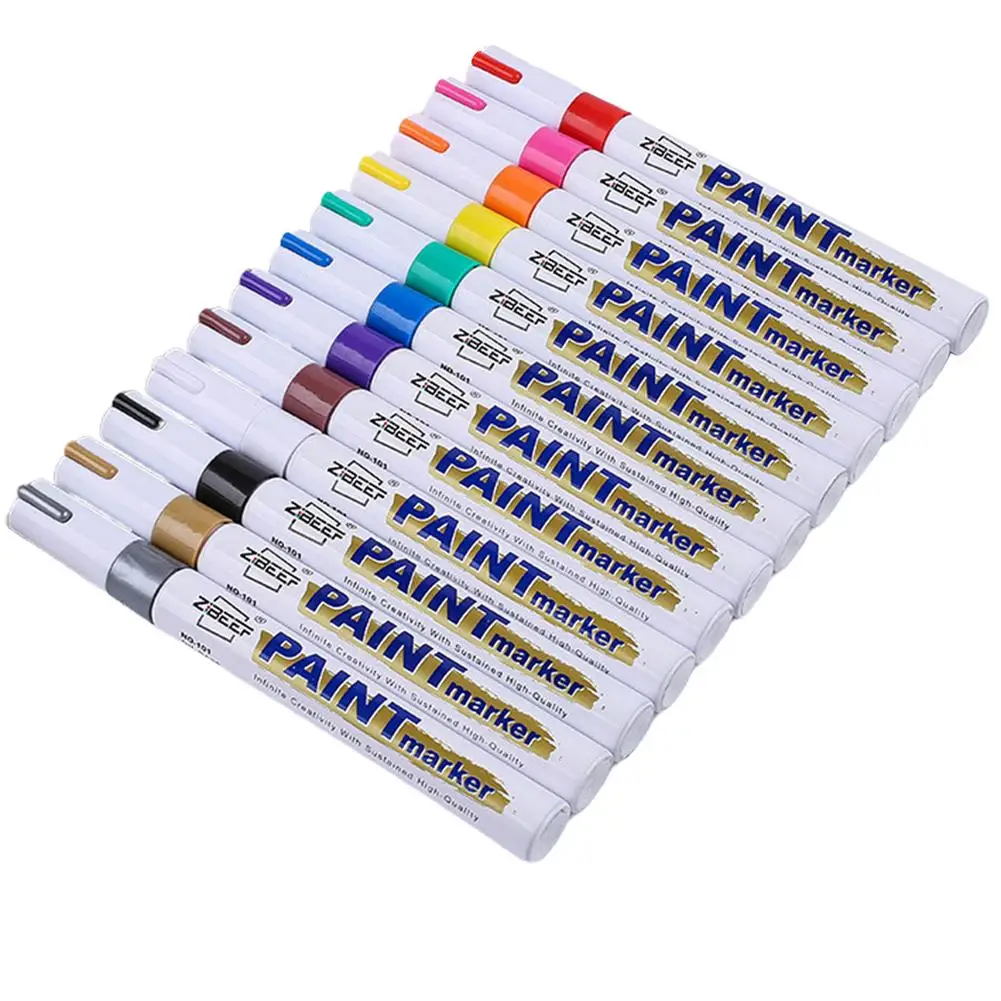 

12pc Paint Cleaner Waterproof Car Wheel Tire Oily Painting Pen Auto Rubber Tyre Polishes Metal Permanent Marker Auto Accessories