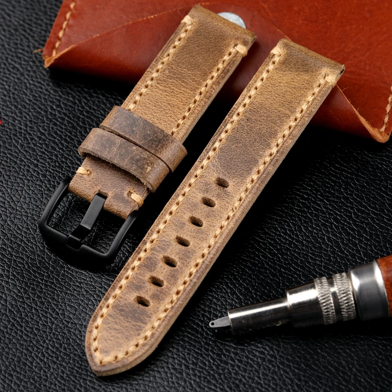 حزام ساعة مصنوع يدويًا من الجلد 20 21 22 23 24 26...