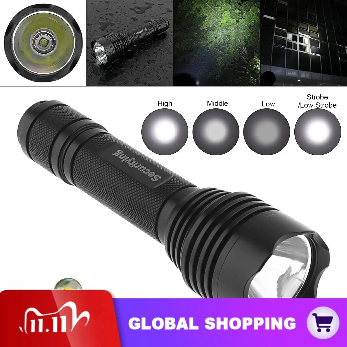 

SecurityIng Waterproof XM-L T6 LED Flashlight Torch Lamp with 5 Modes and Handles Rope for Household/Outdoor Activities / Hiking
