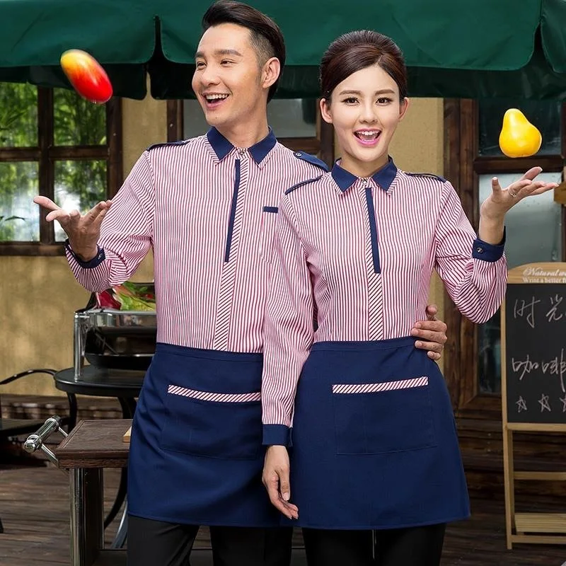 Uniforme de camarero de larga para restaurante, camisa de trabajo para cafetería + delantal, servicio de comida rápida, uniforme de camarera, ropa de trabajo Hotel, traje limpieza| | - AliExpress