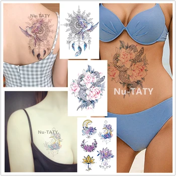 

NU-TATY Waterproof Temporary Sticker Snake Peony Bird Flower Curved Moon Unicorn Big Pattern Lasting Simulation Tattoo Stickers