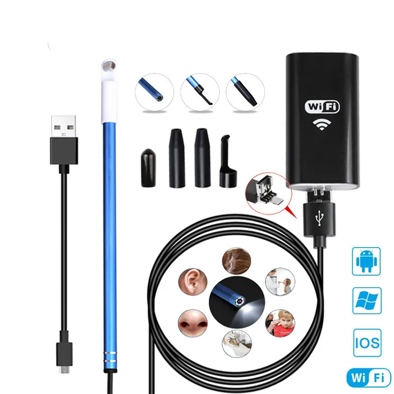 

Wifi Ear Endoscope Camera 5.5mm Wireless Digital Inspection Otoscope Ear Scope Earwax Removal Tool For Android PC IPhone IOS
