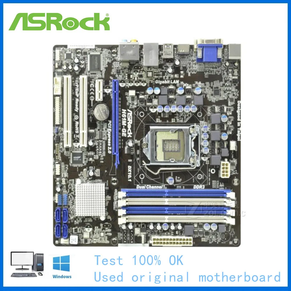 

Для ASRock H61M-GE материнская плата LGA 1155 для Intel H61 б/у десктопная материнская плата USB2.0 SATA II PCI-E X16