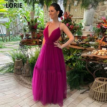 

LORIE Arabic Tulle Evening Dresses Beach Spaghetti Straps Tiered Celebrity Wedding Party Dress Prom Gowns Robe Soiree