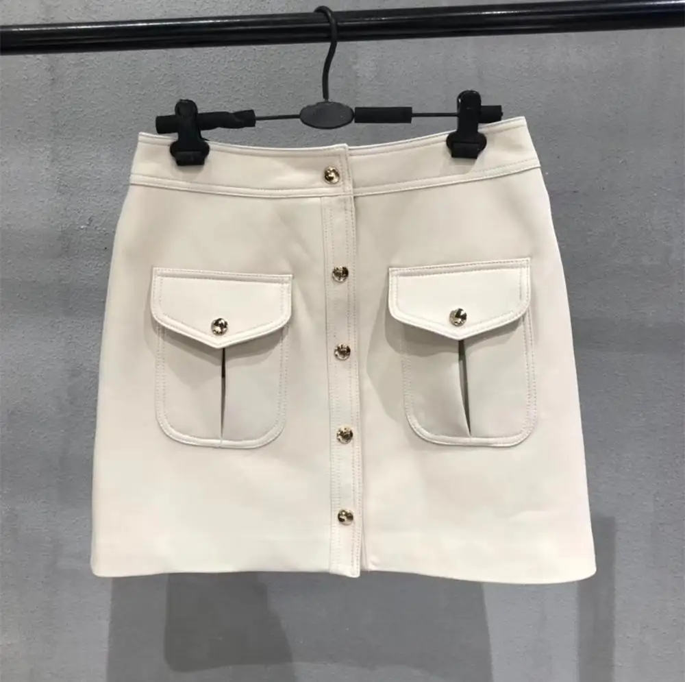 skirt Новое Брендовое высококачественное кожаное пальто из органической кожи осень/зима женские жакеты из овечьей кожи Модные Белые карманы куртка из натуральной кожи A787 - Цвет: skirt