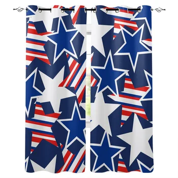 

Banner Stars Window Curtains Living Room Kitchen Curtains for Bedroom Left and Right Biparting Open Curtains