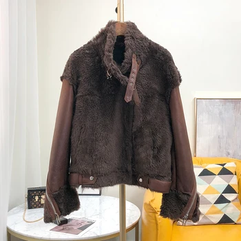 

Narutal Fur Coat Women Short Winter Shearling Jacket Sheep Wool Fur Coat Korean Motorcycle Real Fur Coats 2020 8101 KJ3789