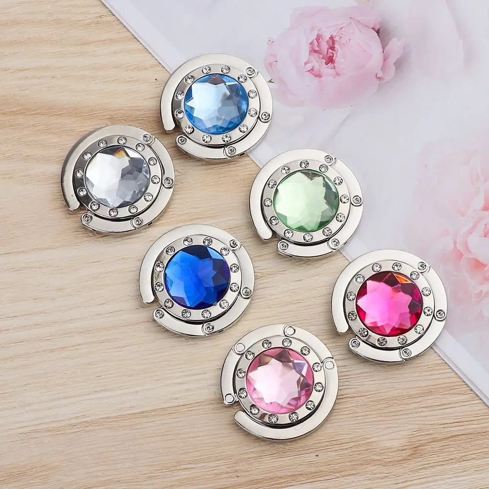 Portable Metal Purse Hook Diamond Bag Holder Folding Handbag Hanger Table Clasp Table Hanger Desk Hooks Travel Accessories metal hook desk hook bag hanger bag hook