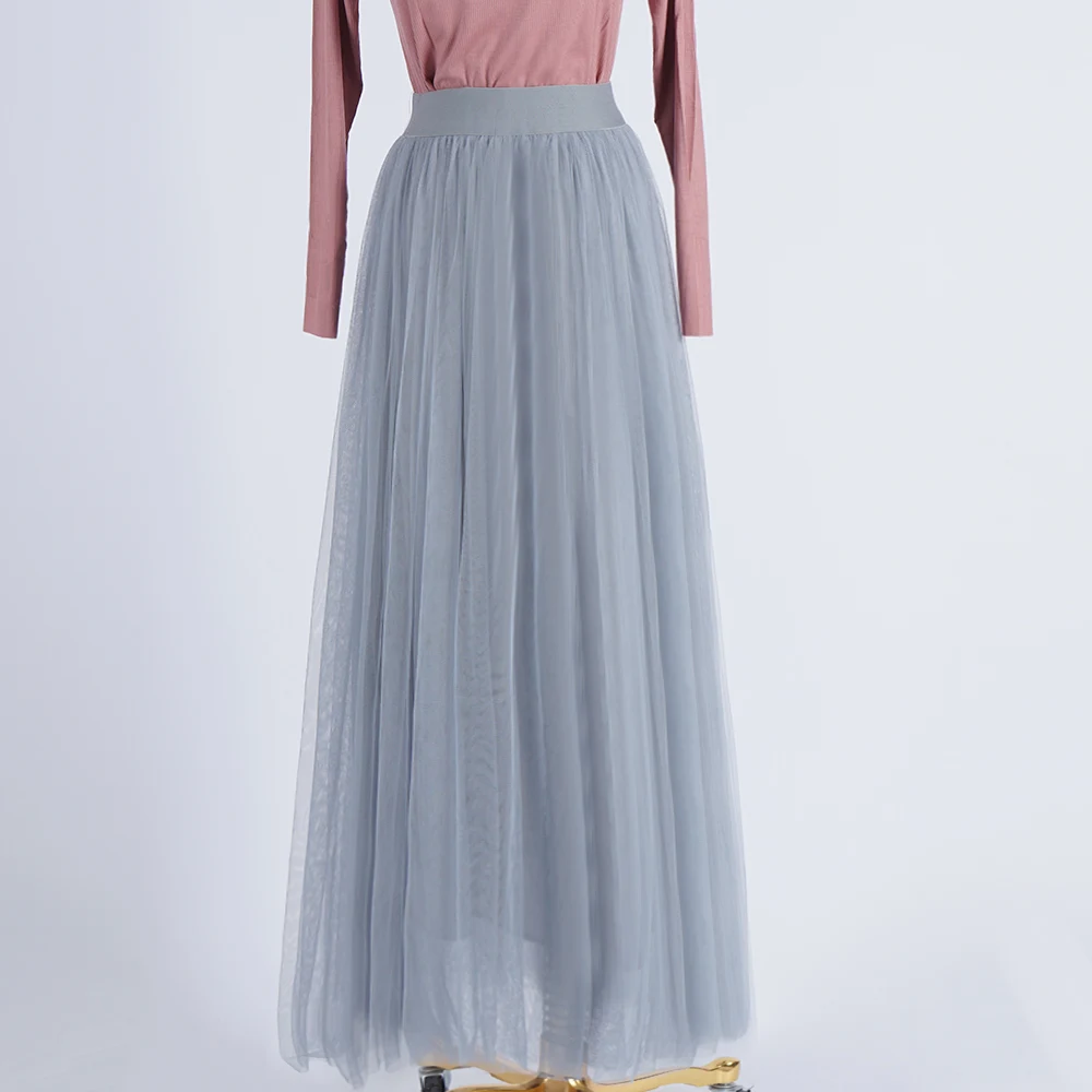 gray skirt Юбки в сеточку размера плюс Faldas Mujer Moda abaya Дубай мусульманская длинная Плиссированная юбка с высокой талией Женская юбка Longue Femme Saia Longa - Цвет: gray skirt