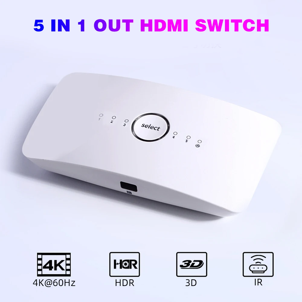 HDMI 5x1 4K 60Hz HDR 2 0 коммутатор 5 переключатель с голосовым управлением адаптер Белый 1