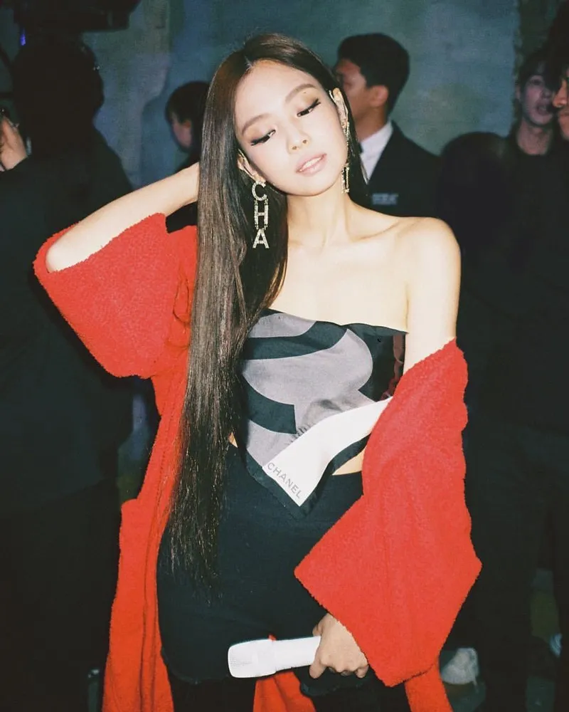 Kpop, черные, розовые, Дженни же, для вечеринки, модные серьги, стразы, буквы ча, номер 5, Длинные ассиметричные серьги с кисточками