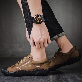 

2019 New Men's Leather Casual Shoes Vulcanized Shoes Comfortable and Breathable Men's Spring Autumn Men's Sneakers Large Size