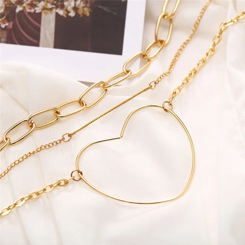 Multilayer Long Necklace Women Metal Large Metal Love Statement Necklace Ladies Jewelry Gift Collares De Moda 30AUG143