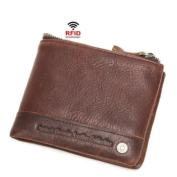 

RFID wallet men's leather wallet crazy horse cowhide anti-magnetic zipper short fashion retro luxury purse