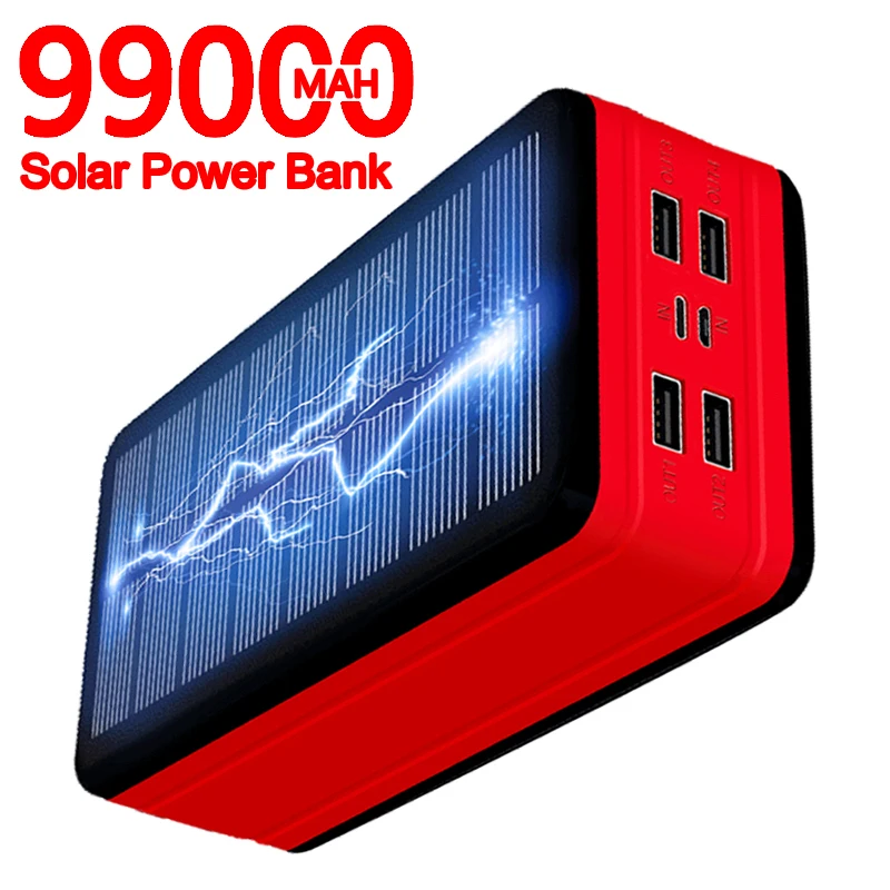 99000 мАч солнечный Power Bank портативный большой емкости LED водонепроницаемый телефон