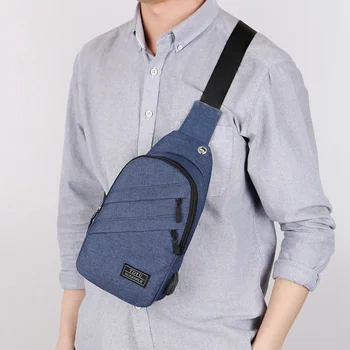 

Men's Fashion New Crossbody Outdoor Travel Shoulder Bags Waterproof Chest Bags with Headphone Hole and USB Charging Port