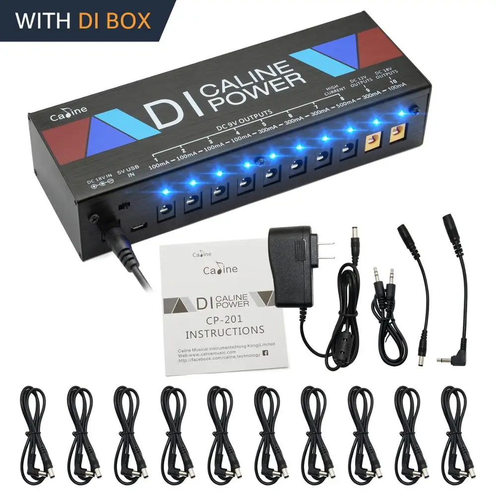 

Caline CP-201 DI Box Multi Power Supply AC 110V-240V 18W 10-ways Direct Box power outputs For Effect Pedal Guitar Accessories
