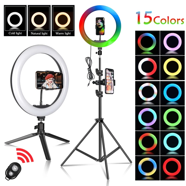 Éclairage Ring Light LED coloré à intensité variable, éclairage  professionnel pour Studio photo et vidéo en direct, rvb, Selfie - AliExpress