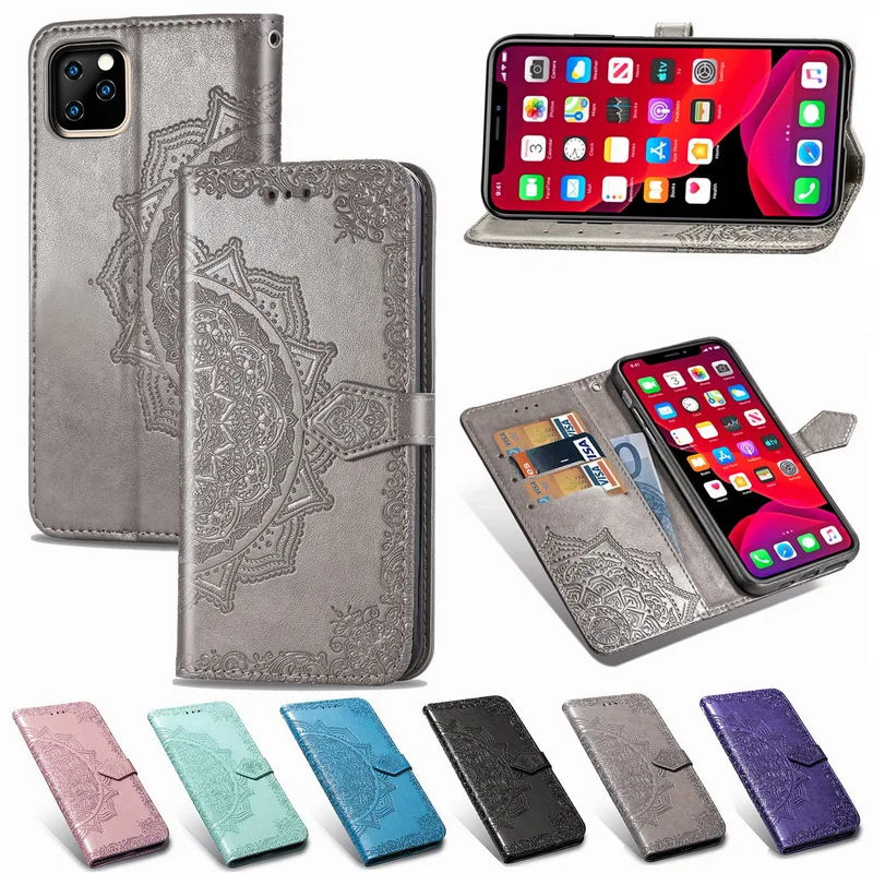 

Sukoly For iPhone 11 Pro XS Max XR Leather Phone Case Embossed Flower iPhone X XS 6 6S 7 8 Plus Wallet Bag Cover Flip Cases
