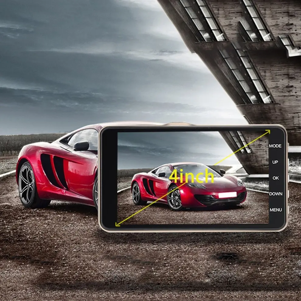 4 дюймовый большой экран Автомобильный видеорегистратор HD ночное видение широкоугольный объектив с двойными линзами