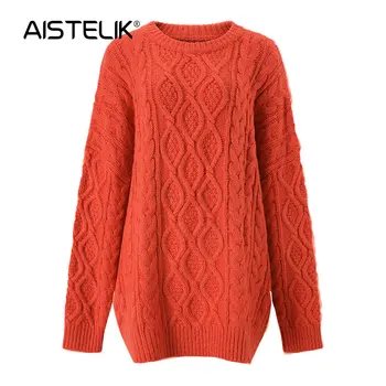 

AISTELIK 2020 autumn and winter new lazy wind sweater female pullover loose mid-length thickened twist net infrared wear