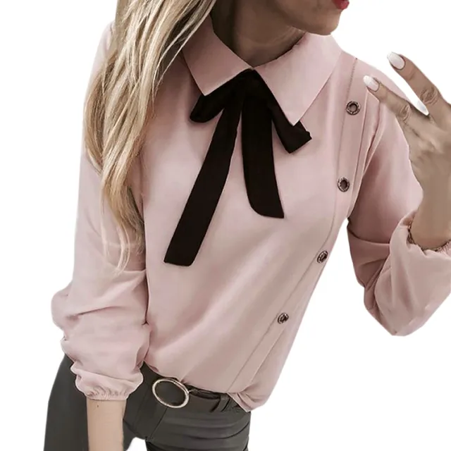 Autumn New Fashion Women Elegant Pure Turn-down Collar Button Tie Long Sleeve Casual Blouse shirt Free Ship рубашка женская Z4 4