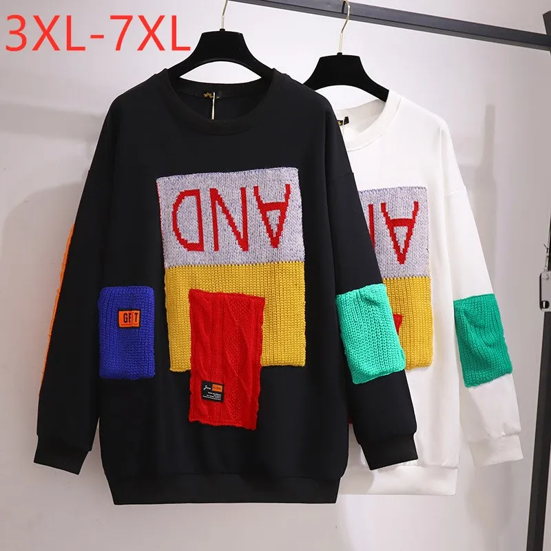 

Женский хлопковый пуловер с длинным рукавом, размеры до 7XL