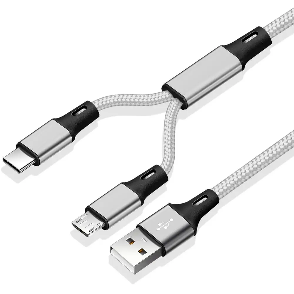 FONKEN 2 в 1 Micro USB кабель Реверсивный usb Тип C зарядное устройство нейлоновый Кабель Micro-USB C Зарядка для power bank кабели для мобильных телефонов - Цвет: silver cable