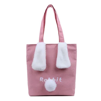 

Women Rabbit ears Shopping Bag Female Canvas Cloth Shoulder Bag Environmental Storage Handbag Reusable Foldable Eco Grocery Tote