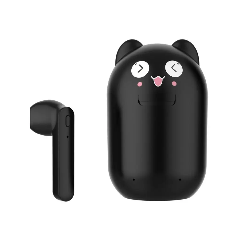 Прекрасные Мультяшные беспроводные Bluetooth наушники TWS маленькие животные гарнитура Hi-Fi стерео звук Качество ZW T12-TWS - Цвет: BLACK