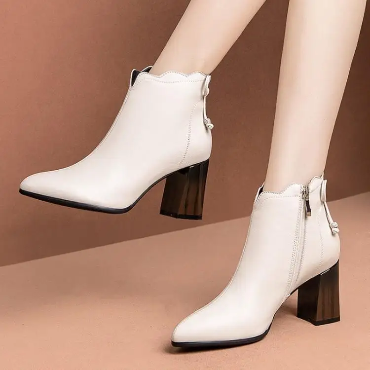 

Leather and ankle boot list shoes pointed boots since Martin shoes with thick with head layer cowhide 7.7 cm