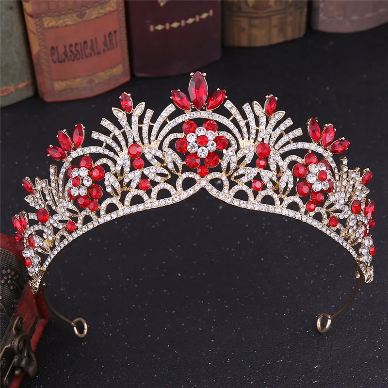 Flor de Cristal da Coroa da Noiva do Casamento e Tiara de Ouro Nupcial Headpiece Mamojko Presentes Coloridos Strass Noivas Tiaras 6 High Quality Joias e Acessórios